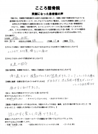 添上高校　陸上部【太もも肉離れ　話しやすく楽しく治療が出来ました】　　アンケート用紙